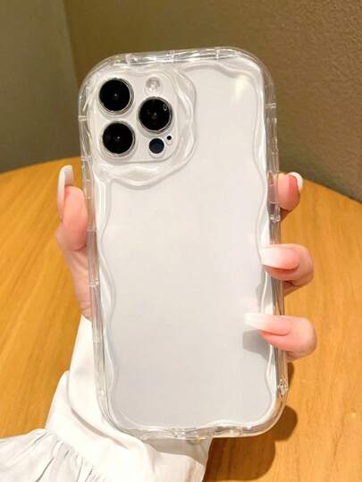 Cream Wavy Edge Glossy Solid Color Transparent Material Shockproof Phone Case Compatible With IPhone XR/7/8, Compatible With IPhone 16/16Pro/16Plus/16 ProMax, IPhone 15 ProMax, IPhone 13, 14, Soft Case Compatible With Galaxy S25, S25 Plus, S25, S25 Ultra, A16 4G Waterproof Anti-Fall Scratch Resistant