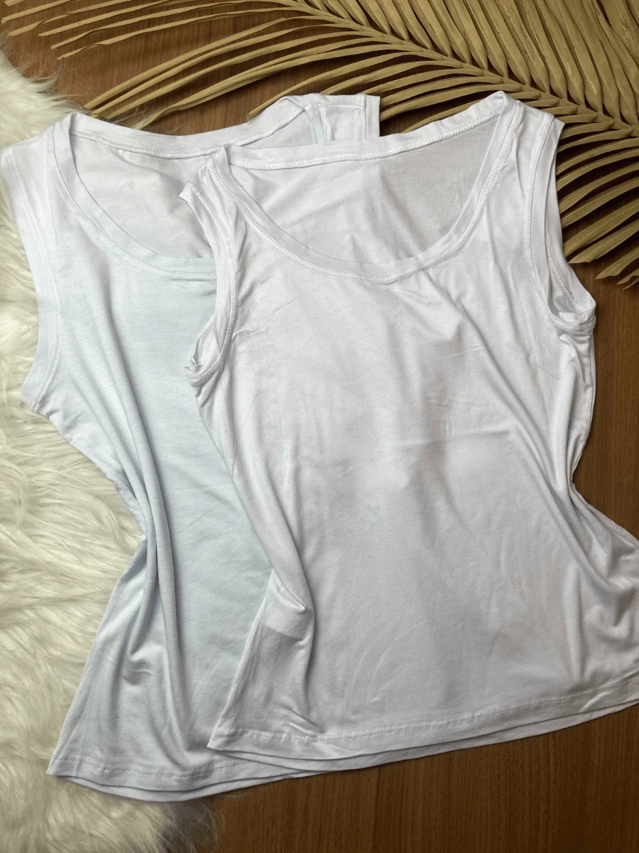 Kit With 2 Women's Tank Tops In Plain Vicolycra Mesh, Closed, Thick Straps On - 2 白葡萄酒 - 查看 1