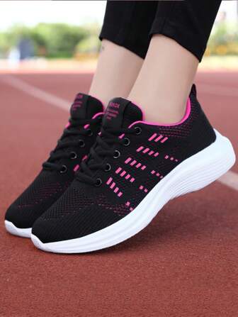 1 双女式运动休闲平底跑步鞋，系带前路跑运动鞋，网眼透气低帮户外运动鞋，2025 年春秋季