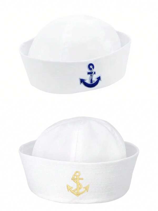 2pcs Domed Embroidered Navy Sailor Cap, Suitable For Women Performances, Parties, Cosplay, Outdoor Beach Boater Hat