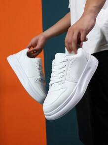 New Fashionable Men's Shoes, Comfortable Slip-Resistant Thick Sole Low-Top Casual Leather Sneakers, Suitable For Teens, Summer Casual Or Outdoor Athletic, Vacation Travel, Graduation Gifts, Birthday Dress Accessories ,Gym