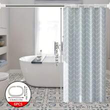 Simple Multipurpose Grey Grid Printed Waterproof Bathroom Shower Curtain Set, High-End Thick Shower Curtain And Shower Divider Curtain - Gray Grid - View 4