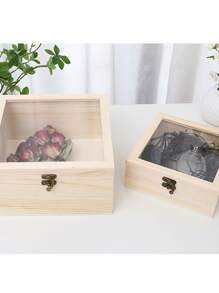 1pc 保鲜花木盒 薰衣草玻璃盖木盒 礼品盒 身份证收纳盒 松木盒 带翻盖 - 米色 - 查看 5