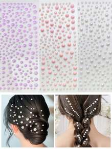 1 张 3D 珍珠贴纸珠宝贴纸自粘贴纸钻石装饰，珍珠贴纸发饰 DIY 装饰配件 - 彩色 - 查看 1