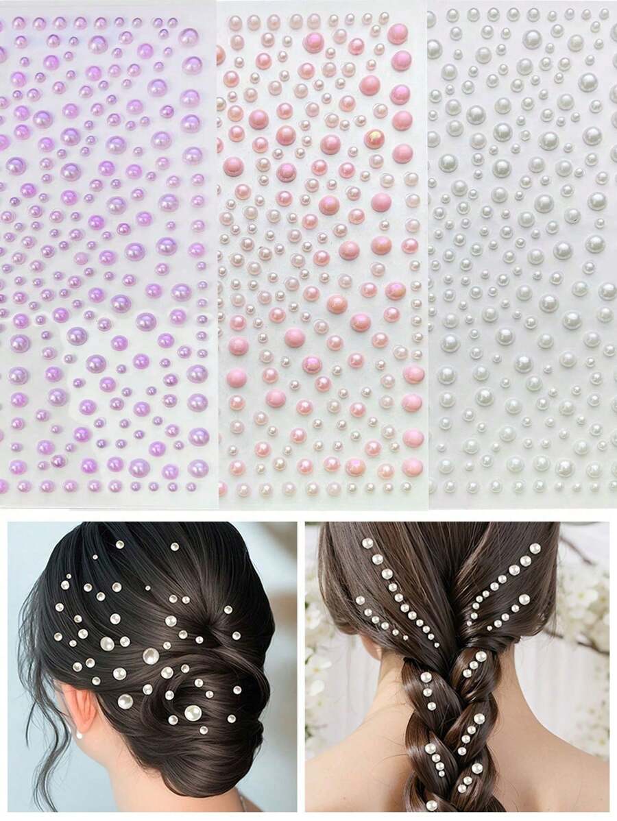 1 张 3D 珍珠贴纸珠宝贴纸自粘贴纸钻石装饰，珍珠贴纸发饰 DIY 装饰配件 - 彩色 - 查看 1