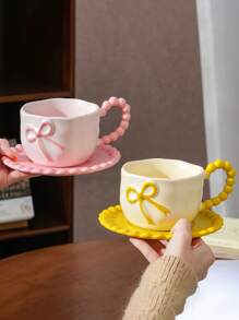 1 件 350ml 陶瓷咖啡杯碟套装，法式浮雕 INS 高端瓷器马克杯，英式简约下午茶杯碟，阿拉伯咖啡杯，意大利浓缩咖啡/拿铁杯，适用于办公室，早餐牛奶杯，日常茶会，适合朋友生日，节日纪念品返校