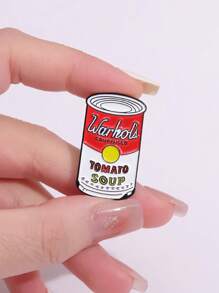 1pc Cartoon Letter Embroidered Pin Brooch, Creative Cartoon Canned Tomato Enamel Pin, Perfect Metal Accessory For Jewelry, Backpack, Clothing And Gifts