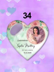 1pc/Bulk Customized 15th Birthday Party Favor, Princess Rose Heart-Shaped Bottle Opener, Sweet 15th Birthday Fridge Magnet, 15th Birthday Party Guest Gift Souvenir, Suitable For 15 Year Old Girls - Multicolor - View 15