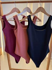Kit 3 Body Bory Bori Women's Jumpsuit Square Neck Tank Top Thick Strap Winter Colors Suplex Double Layer Basic Travel Party Gift Beach Immediate Shipping Black Beige Brown Gray