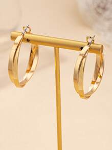 1 par de pendientes con textura metálica chapados en oro, de estilo europeo y americano, adecuados para fiestas y uso diario de mujeres - amarillo dorado - Ver 1