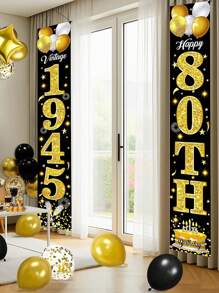 1 Set Black & Gold Glitter Birthday Porch Banner - 70.8 X 11.8 Inches, Multiple Age Ranges (16/18/20-80 Years Old) Porch Sign, For Birthday Party Decor, Outdoor Porch Backdrop, And Gifts