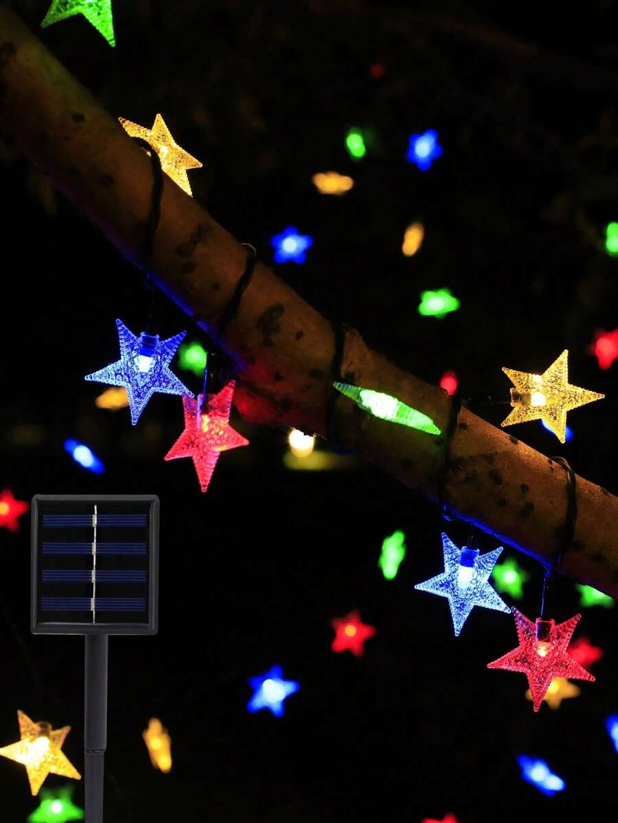 1pc 4/5/7M 20/30/50 LED Star String Lights, Outdoor Waterproof Garden Yard Decoration Pentagram Fairy Lights, Multi-Color Warm Light, Suitable For Garden, Balcony, Landscape Lighting, Fence, Stairs, Proposal, Birthday, Room Decor, Camping, Graduation - Color Light - View 1