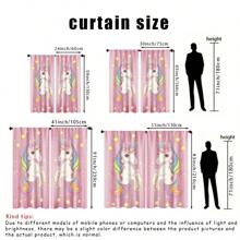 2 Stücke Einhorn & Stern Muster Vorhänge, Gardinenband Design, geeignet für Schlafzimmer, Kinderzimmer, Spielzimmer, Arbeitszimmer, verleiht ein verspieltes & träumerisches Ambiente zu Hause, dekorativ und gemütlich - Verschiedenfarbig - Übersicht 3