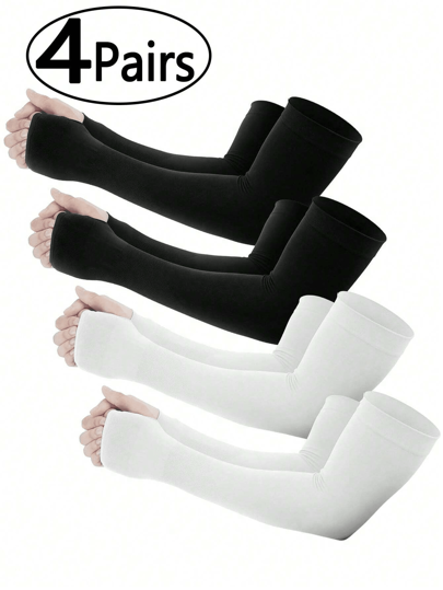 4 Pairs Summer UV Protection Cooling Arm Sleeves, Outdoor Sun Block Arm Cover Sleeves With Thumb Hole Sleeves Cover Arms Arm Warmers Autumn Outfits Halloween Costumes Black Arm Sleeve Gifts For Men