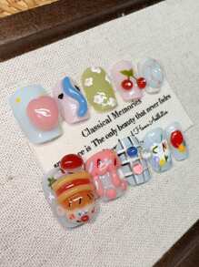 10 sztuk ręcznie robionych, przenośnych sztucznych paznokci, ręcznie malowanych, kreskówkowych, 3D, makaronikowych, graffiti, prasowanych paznokci, krótkich, gradientowych, prasowanych paznokci, uroczych, prasowanych paznokci, krótkich, pocałunkowych, malowanych ręcznie, krótkich paznokci, minimalistycznych wzorów, sztucznych paznokci z pełnym pokryciem, paznokci Y2K, unikalnych, kreatywnych, sztucznych paznokci, promocyjnych, codziennych paznokci, wielokrotnego użytku, codziennych paznokci dla kobiet i dziewcząt do użytku na przyjęciach i kolacjach, wielokrotnego użytku