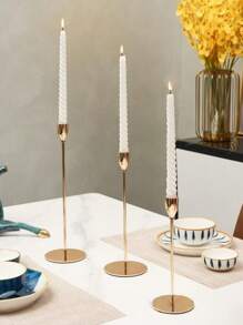3 件金属烛台，欧式电镀烛台装饰，桌面烛光晚餐，展示柜，婚礼，家居装饰 - 金色 - 查看 2