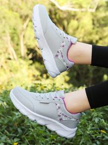 女士休闲运动鞋，轻便跑步鞋，系带旅行鞋，四季皆宜，学生跑步鞋，工作鞋，户外跑步鞋 - 灰色 - 查看 6