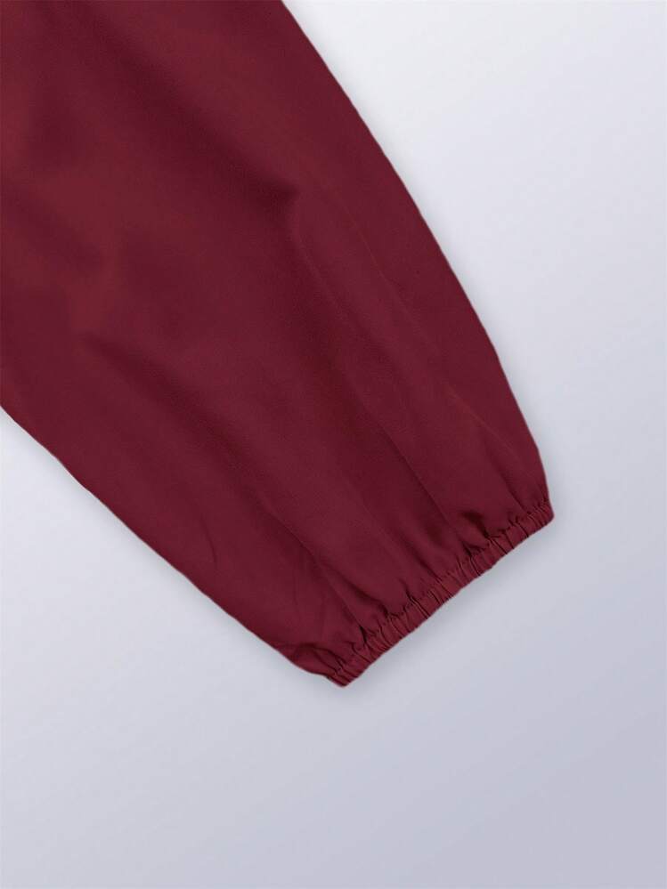 Autumn Lapel Collar Shirt Dress Tie-Waist With Mock Pockets Ruffle Trim Long Sleeve Solid Color Casual Elegance - 酒紅色 - 查看 7