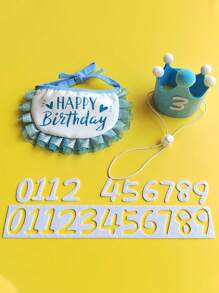 3pcs/Set Cartoon Pet Birthday Accessory Set - Party Holiday Woven Pet Decorations Include Crown, Drool Bib And Number Sticker, Suitable For Small To Medium Cats And Dogs, Year-Round Use - No Battery Required - Multicolor - View 15