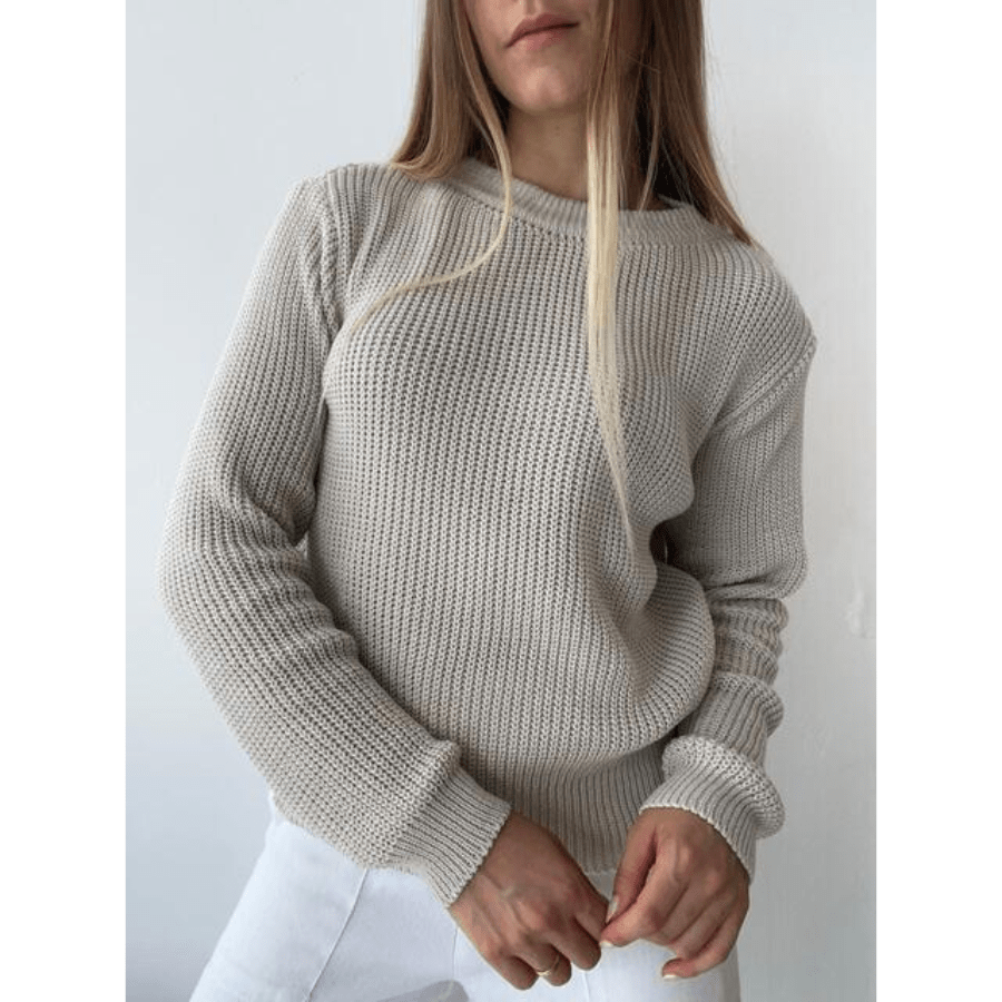Blusa Tricô Inverno Ponto Fang Tricot Gola Redonda Manga Bufante