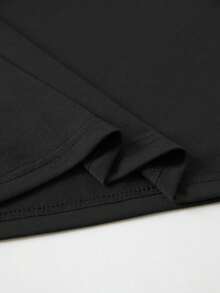 女士休闲纯色圆领修身长袖 T 恤，春夏 - 黑色 - 查看 6