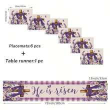 2/4-6pcs Black & Gold Element Placemats - Suitable For Farmhouse Style Tableware, Anti-Slip Linen Placemats With Sunflower Plaid Floral Pattern, Heatproof Kitchen Washable Tablemats, Dinner Party Decoration, Holiday Accessories - Multicolor - View 2