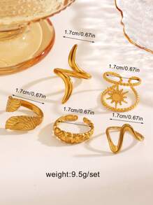 5 peças de anéis abertos de linha de asa banhados a ouro 18K de aço inoxidável, adequados para uso diário feminino