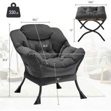 Silla tapizada plegable con otomano, moderna, grande, con reposabrazos, para descanso, ocio, lectura, para recámara, oficina, gris oscuro-f - Beis - Ver 3