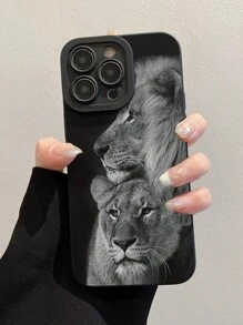 1 pieza Funda de teléfono suave con absorción de golpes, con un estampado detallado y perforado de león colorido, compatible con 16/16 Pro/16 Plus/16 Pro Max, 15 Pro Max, 13, P13, P14, XS, XR, 7/8, 7P/8P, Galaxy, Redmi