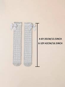 1 Pair Girls Spring/Summer Style Black Bow & Heart Pattern Design Knee-High Socks, Fashionable & Comfortable, Suitable For Various Occasions - Black - View 4