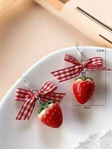 1 Pair Cute Strawberry Cake Stud Earrings, Lovely Girl Earrings, Sweet Bow New Design Earrings For Women, Boucle D'oreille Jewelry Women Bohemia (Handmade Bow & Strawberry May Have Minor Defects On Surface, Normal)