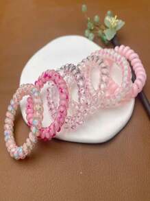 6pcs/Set Summer New Candy Color Gradient Spiral Hair Tie For Girls ,Head Piece