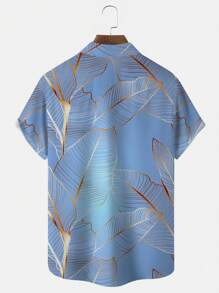 Hawaiian Leaf Ombre Print Men's Button Pocket Short Sleeve Shirt - Green - View 4