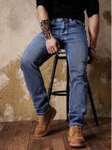 Customized Elastic Embroidered Denim Jeans - Medium Wash - View 7