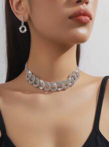 4 pièces Ensemble de bijoux collier, boucles d'oreilles, bracelet en cristal brillant, pendentif géométrique circulaire