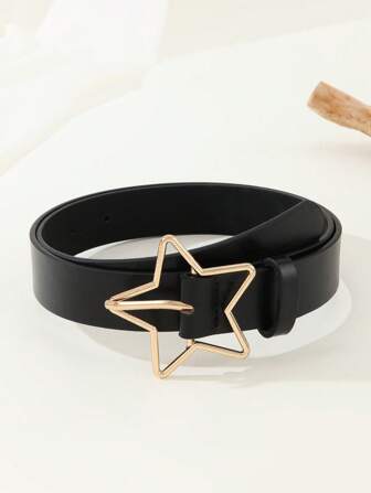1 件黑色星形皮带扣，适用于连衣裙、外套、T 恤、休闲几何设计女士腰带