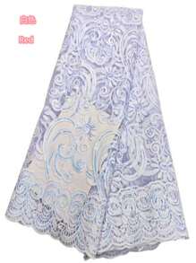 带亮片的红色非洲蕾丝面料，刺绣薄纱，尼日利亚蕾丝面料，绿色法国网，高品质，5 码，2025 年