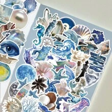 50 张蓝色海洋主题贴纸，适用于吉他、笔记本、行李箱 DIY 装饰、学校用品、返校 - 查看 11