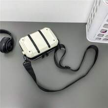 1 件纯色黑/白铆钉 PU 防水拉链单肩斜挎包，适合年轻学生的酷炫街头时尚 - 白色 - 查看 6