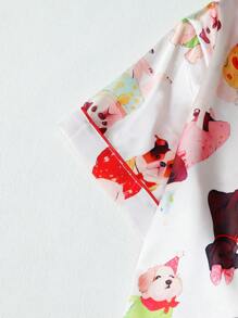 狗印花女士府绸短袖短裤睡衣套装