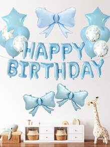 MECRLA Bộ 28 quả bóng bay chữ Happy Birthday màu xanh, nơ, ngôi sao, dành cho tiệc sinh nhật người lớn cho bé trai bé gái, tiết lộ giới tính, trang trí kỷ niệm - Một kích thước phù hợp với tất cả - Xem 3