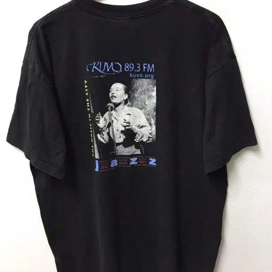 Vintage90s Billie Holiday Jazz Festival T-Shirt Men T Shirt - màu đen - Xem 1