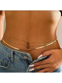 欧美跨境金属水钻链条腰链性感流苏多层腰带小众腰饰