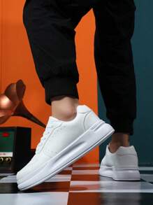 New Fashionable Men's Shoes, Comfortable Slip-Resistant Thick Sole Low-Top Casual Leather Sneakers, Suitable For Teens, Summer Casual Or Outdoor Athletic, Vacation Travel, Graduation Gifts, Birthday Dress Accessories ,Gym