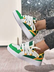 Women's Black & White Low-Top Sneakers, Urban Commuting Series, Outdoor Casual Skateboarding Shoes With Comfortable Upper And Thick Shoelaces - White Green - View 4