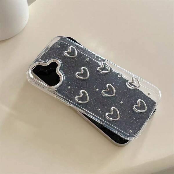 Glitzernde 3D Metall-Herzförmige Handyhülle kompatibel mit iPhone 16 Pro Max/15 Pro/14 Plus/13/12/11