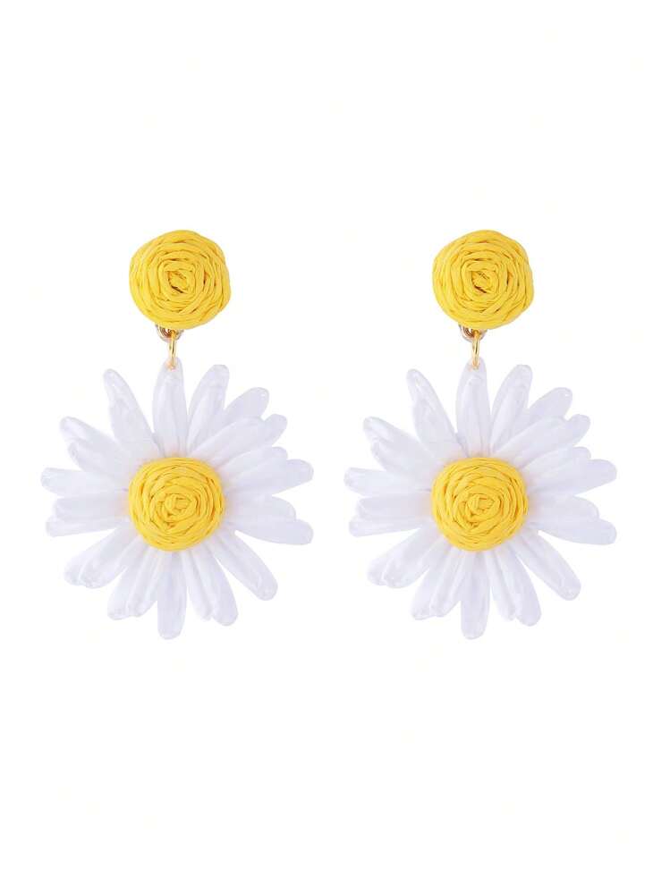 Tropiscape Raffia Woven Daisy Flower Earrings, Bohemian Style Colorful Cute Personalized Pendant Earrings For Women Beach Autumn Winter Gifts - Daisy - View 7