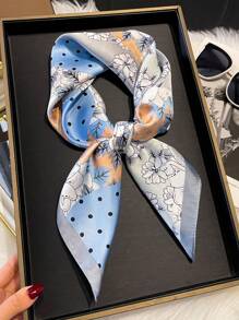 1 szt. Elegancki damski szalik kwadratowy z nadrukiem kwiatowym 27,6 cala, wykonany z imitacji jedwabiu, lekka bandana, opaska na głowę, opaska na głowę, odpowiednia do akcesoriów