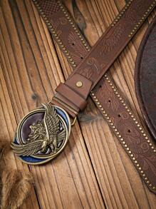 1 条男士波西米亚西部牛仔鹰扣复古深棕色 PU 皮带