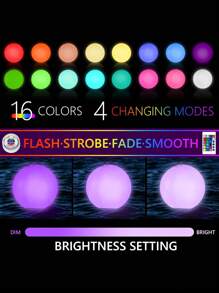 38cm Inflatable Waterproof Glowing Ball, Floating Pool Light With 16-Color Changing LED And Remote Control, Suitable For Outdoor Swimming Pool, Beach, Garden, Pond, Wedding, Party Decoration - 白色 - 查看 5